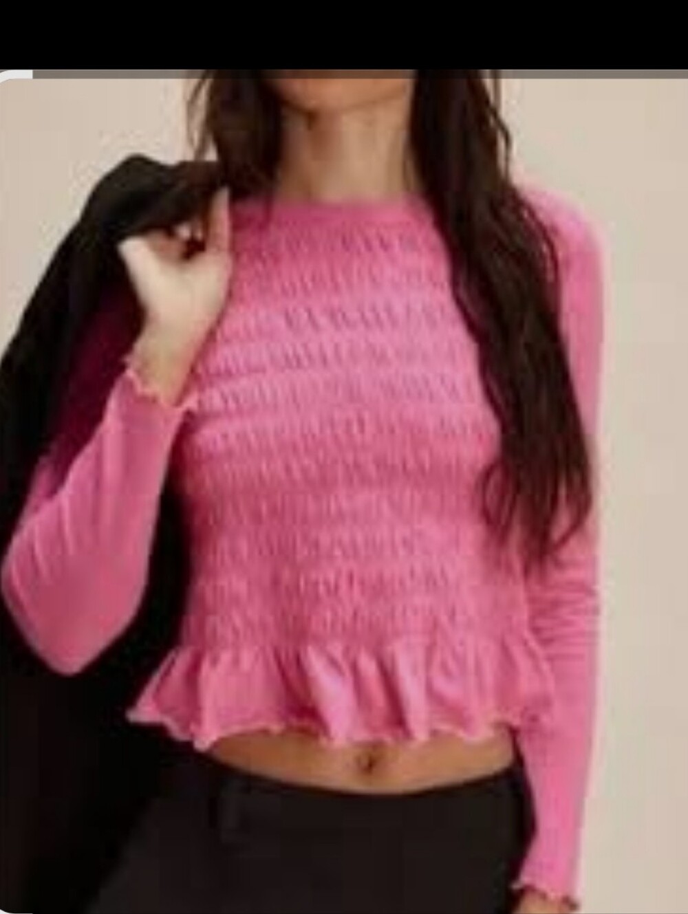 Free People We The Free Sylvie Top Pink Smocked Ruffle Long Sleeve Lightweight